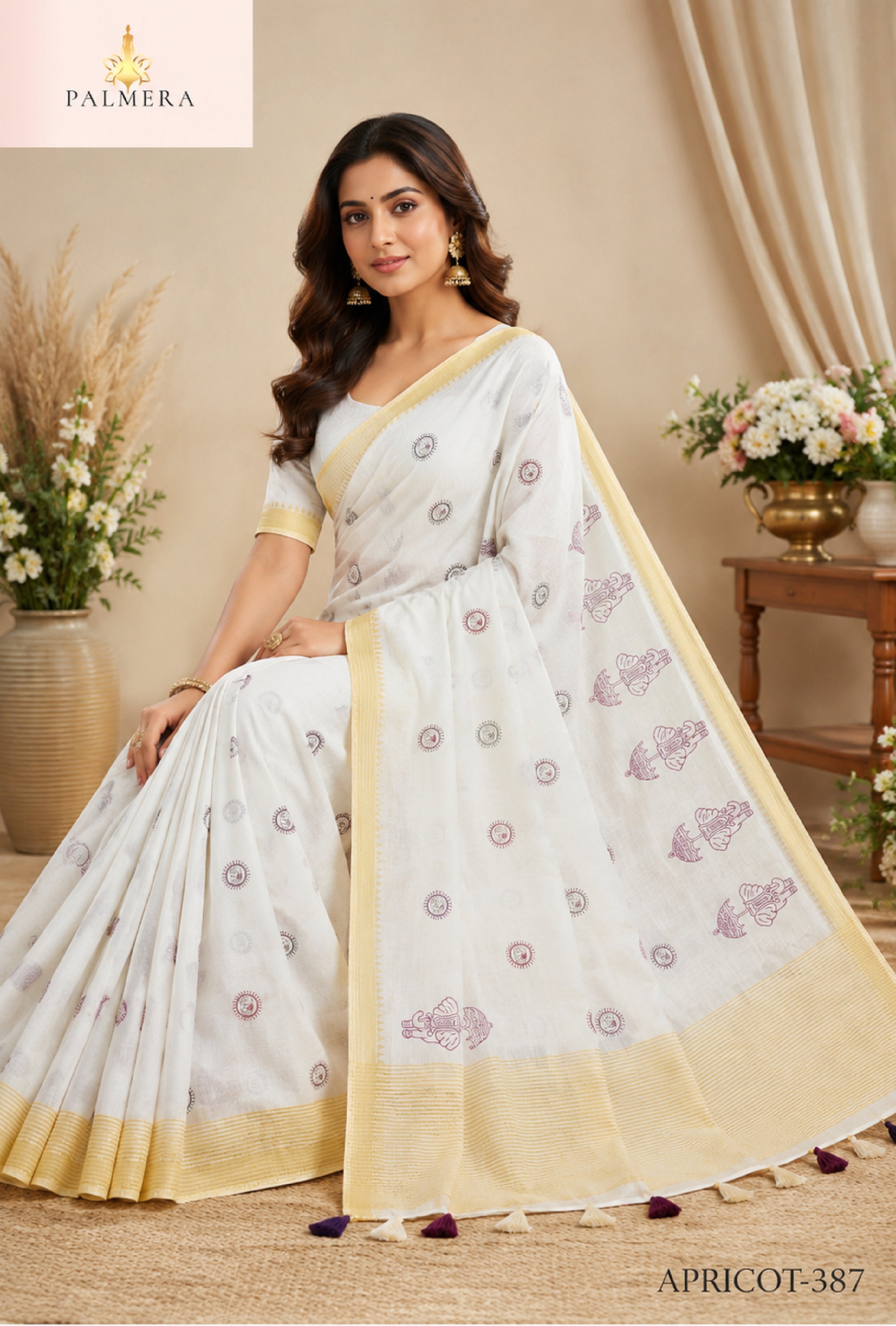 Apricot Linen Saree with Blouse for Premium Ethnic and Designer Wear | ALL-APRICOT-387