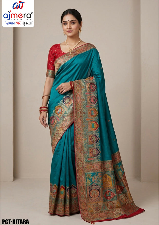 Classic Border Jacquard Silk Saree With Blouse Piece | PGT-NITARA