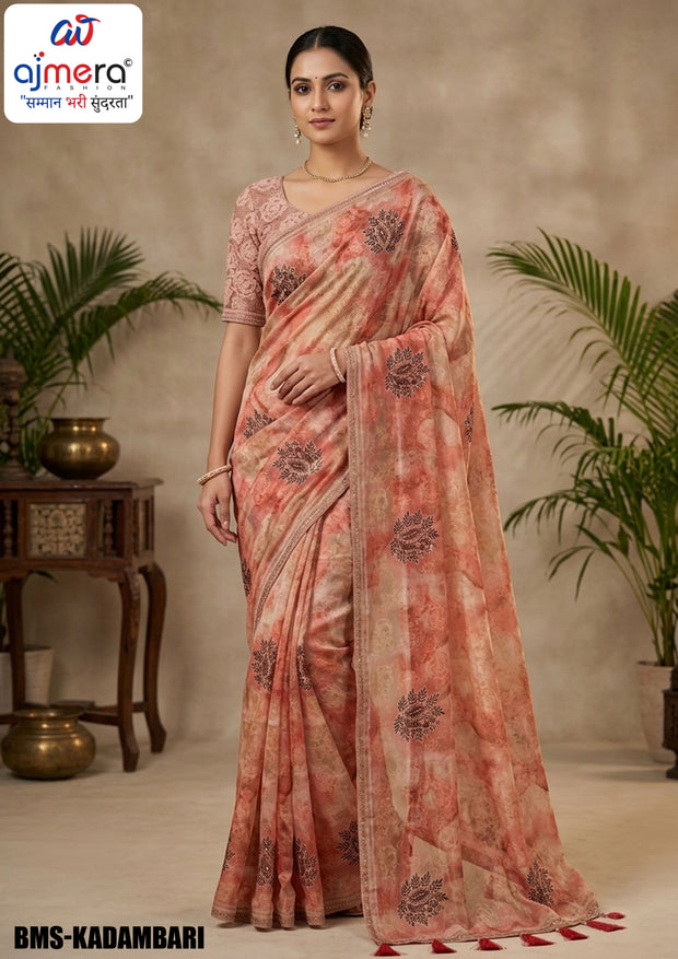 Fancy Print Loose Saree with Blouse for Premium Ethnic and Traditional Wear | BMS-KADAMBARI