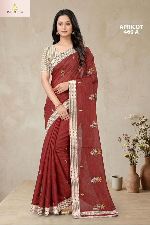 Apricot Khadi Saree with Blouse for Premium Ethnic and Designer Wear | ALL-APRICOT-460
