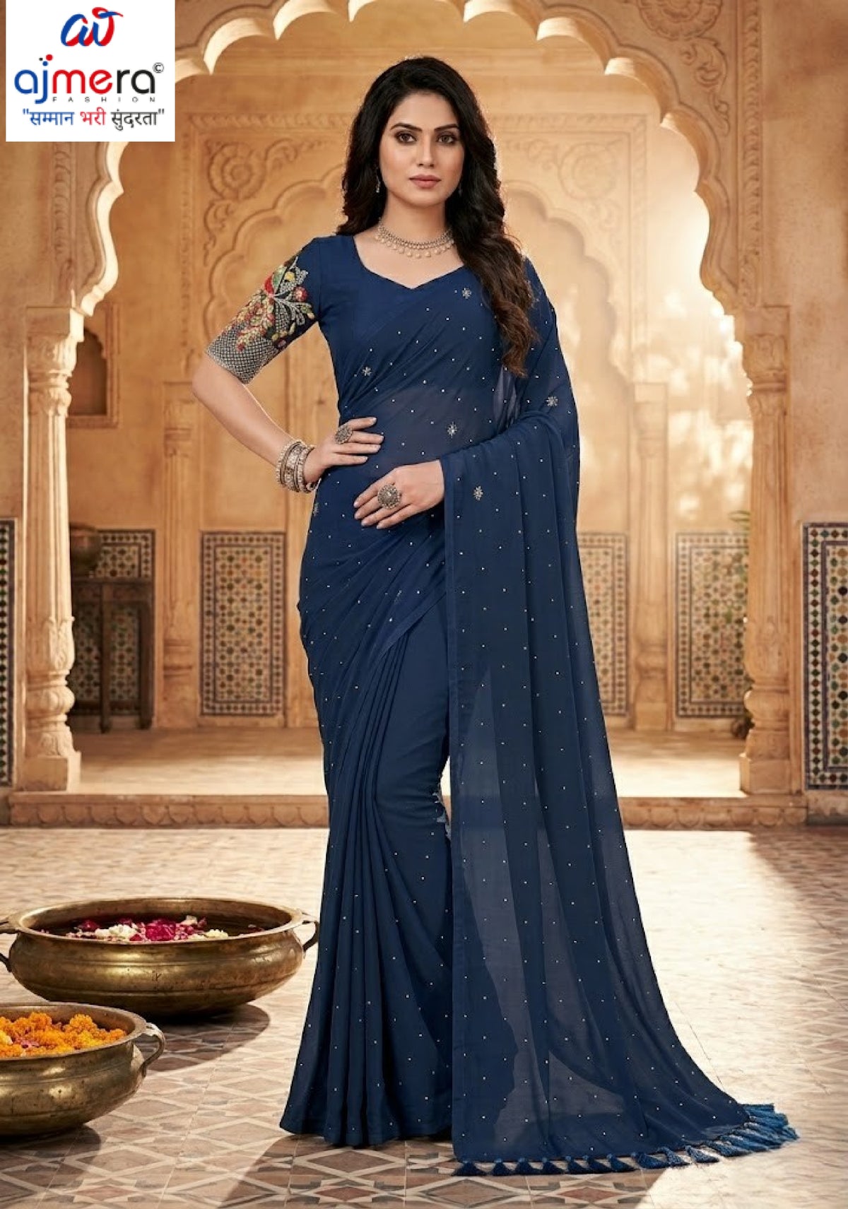 Georgette Satin Dyed Matching Saree with Blouse Piece for Premium Ethnic and Traditional Wear | RLL-ZARIVIBE-2