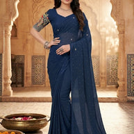 Georgette Satin Dyed Matching Saree with Blouse Piece for Premium Ethnic and Traditional Wear | RLL-ZARIVIBE-2