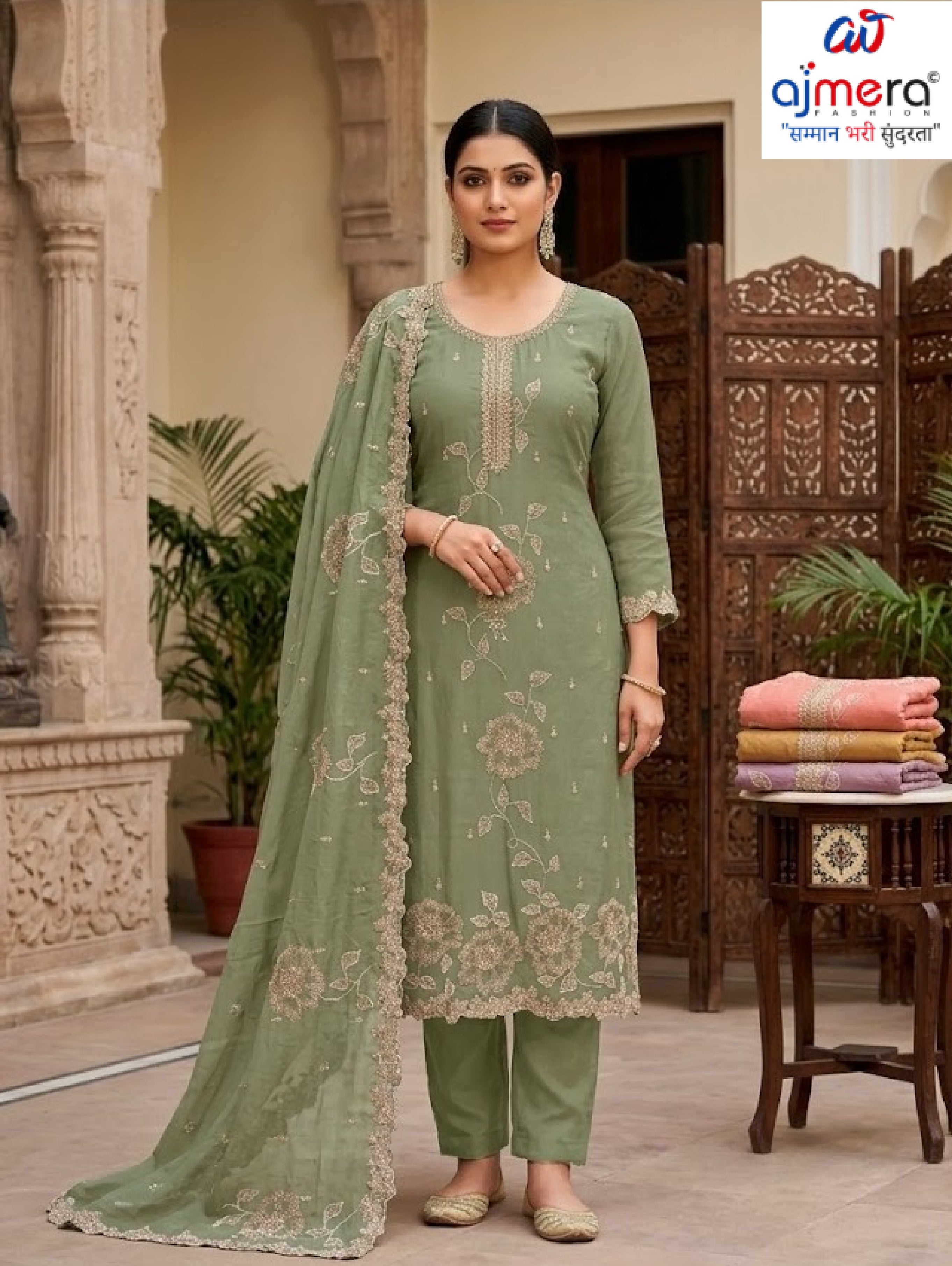 Designer Semi-Stitched Organza Suit | JPF-8115