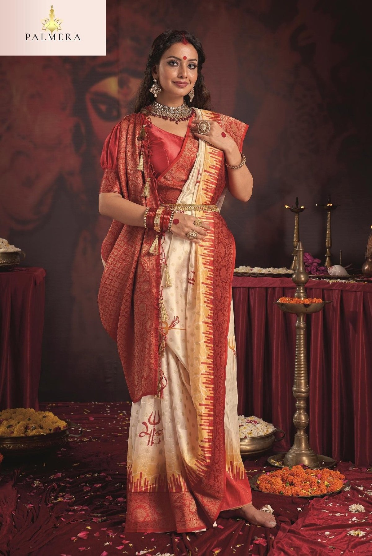 Durgotsav Satin Chiffon Saree with Blouse for Premium Festive and Ethnic Wear | ALL-DURGOTSAV VOL-01