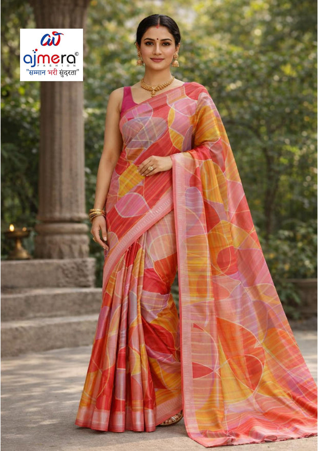 Printed Print Loose Saree with Blouse for Premium Ethnic and Traditional Wear | ATM-SILVER CRUSH