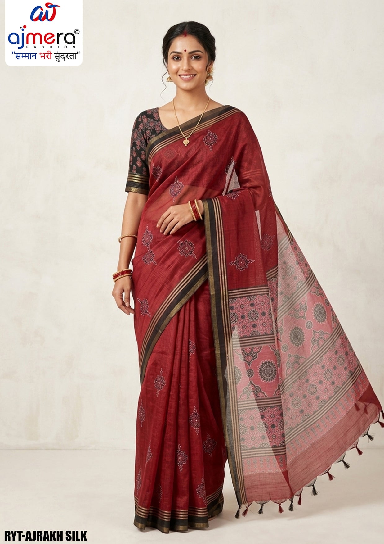 Digital Printed Saree with Blouse Piece for Premium Ethnic and Traditional Wear | RYT-AJRAKH SILK
