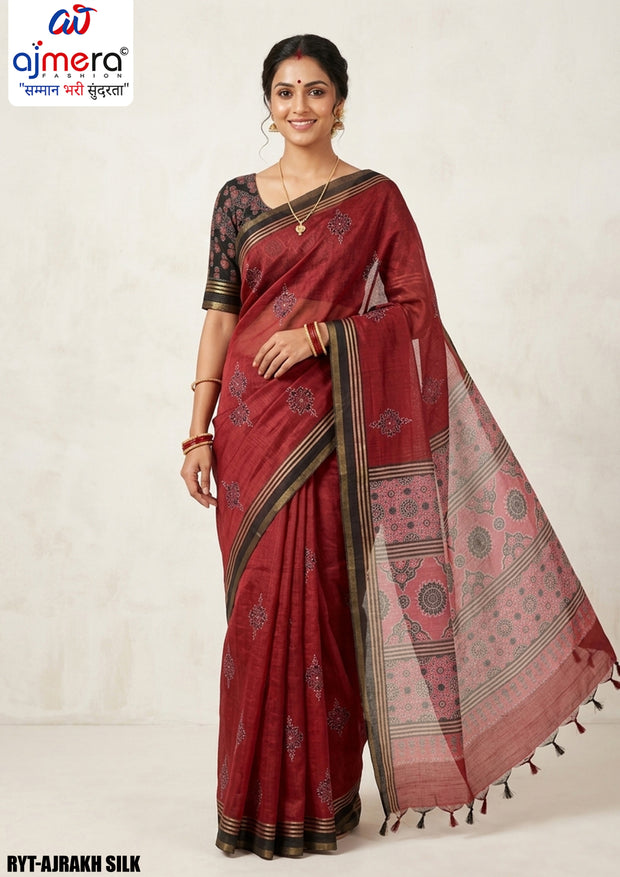 Digital Printed Saree with Blouse Piece for Premium Ethnic and Traditional Wear | RYT-AJRAKH SILK