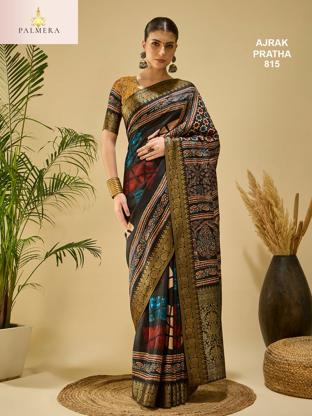 Ajrak Pratha Dolla Viscose Saree with Blouse for Premium Ethnic Wedding Wear | ALL-AJRAK PRATHA-815