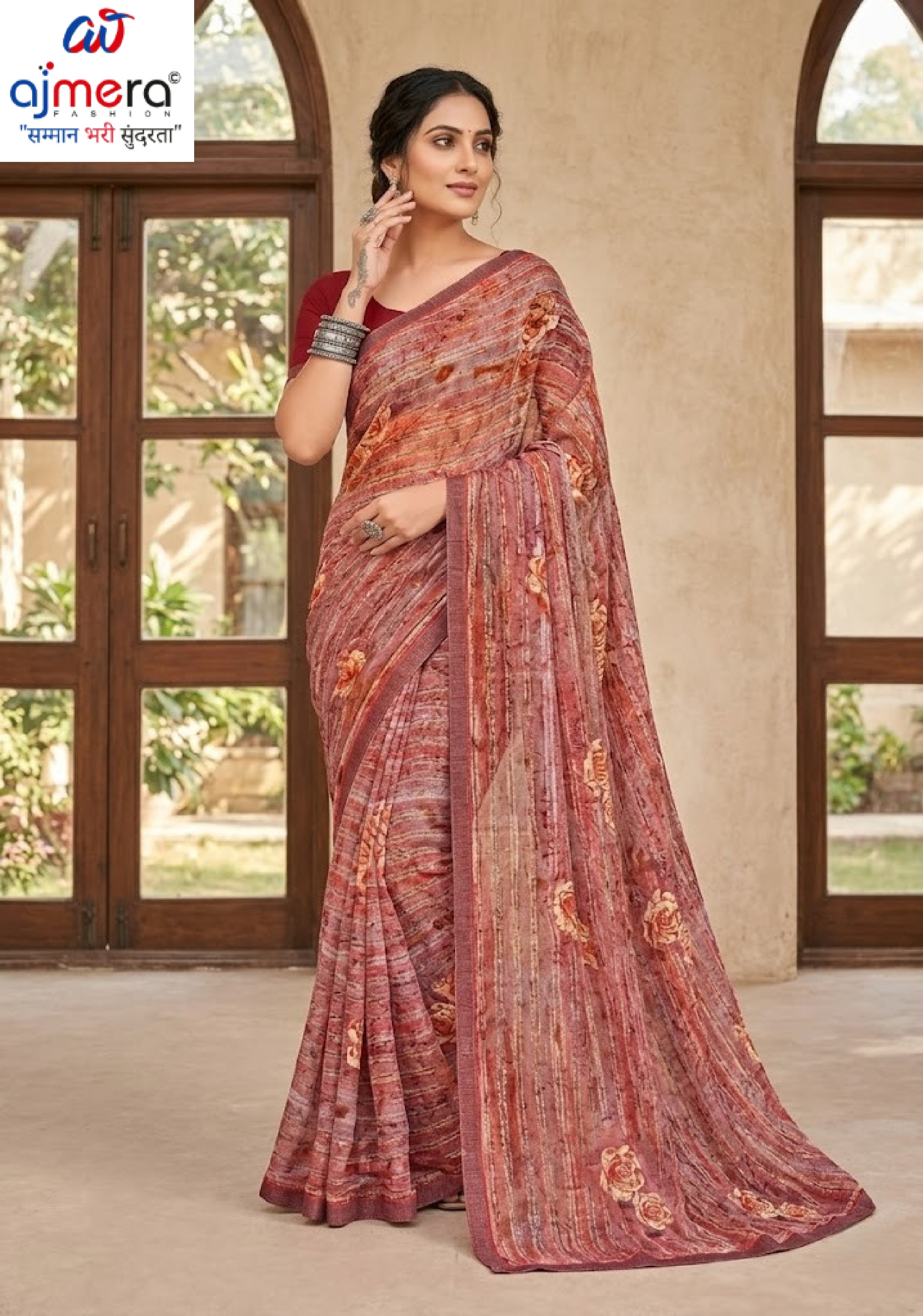 Designer Printed Saree with Blouse Piece for Special Occasions | PRM-ROSE QUEEN