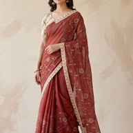 Apricot Khadi Saree with Blouse for Premium Ethnic and Designer Wear | ALL-APRICOT-458