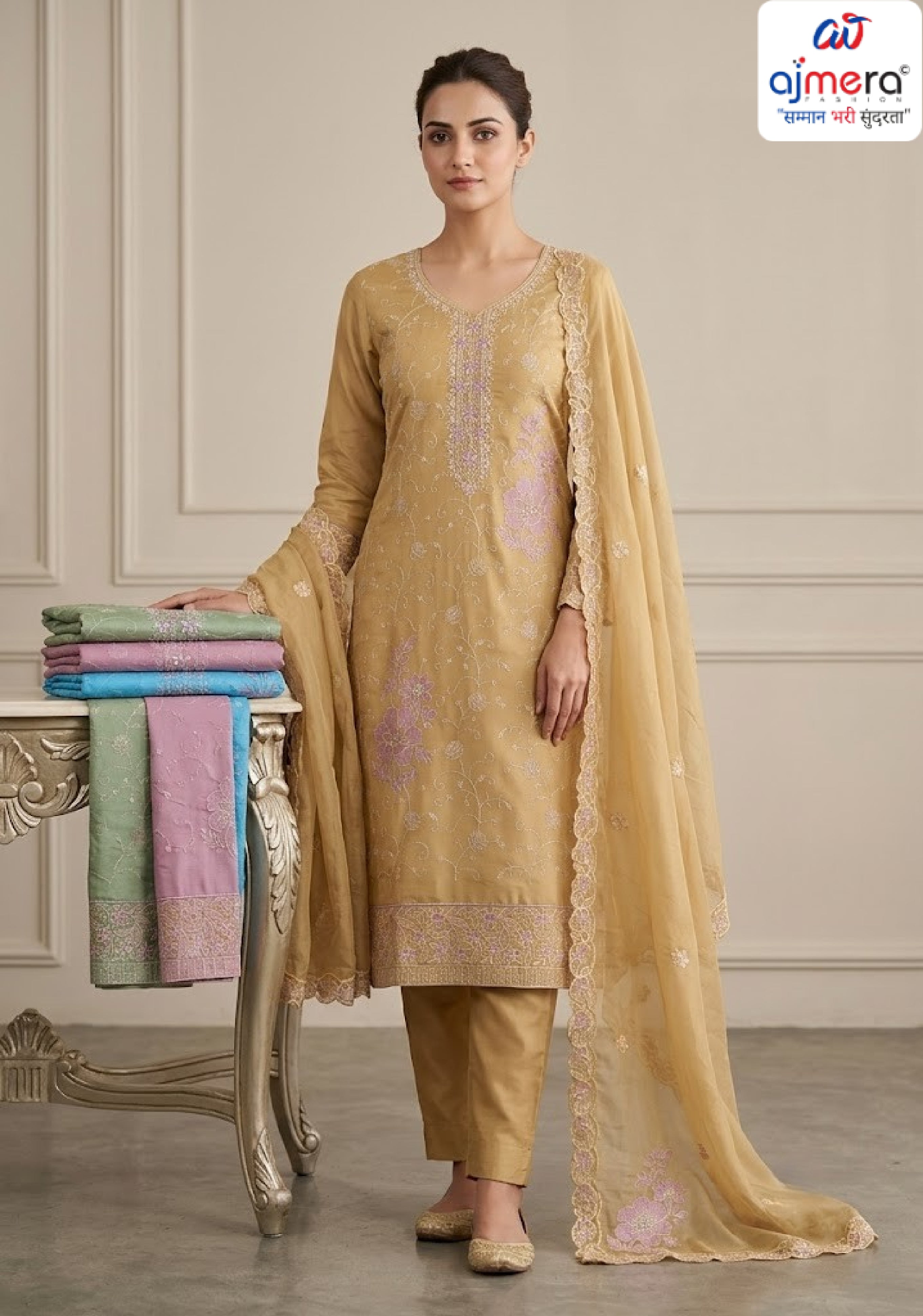 Elegant Roman Silk Unstitched Dress Material | VAA-CLIMAX