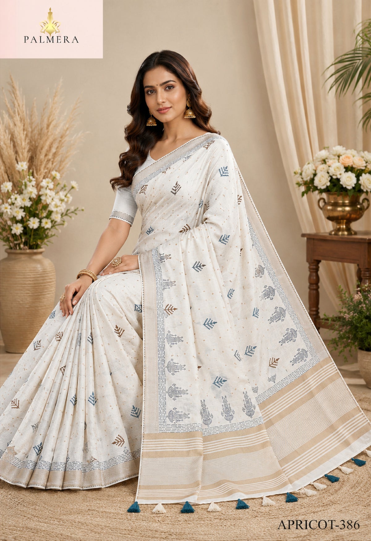 Apricot Linen Saree with Blouse for Premium Ethnic and Designer Wear | ALL-APRICOT-386