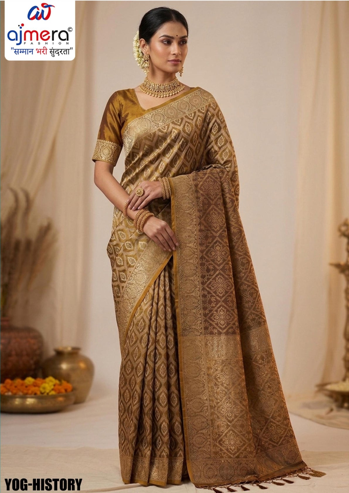 Elegant Jacquard Silk Saree with Designer Blouse Piece for Festive Elegance | YOG-HISTORY