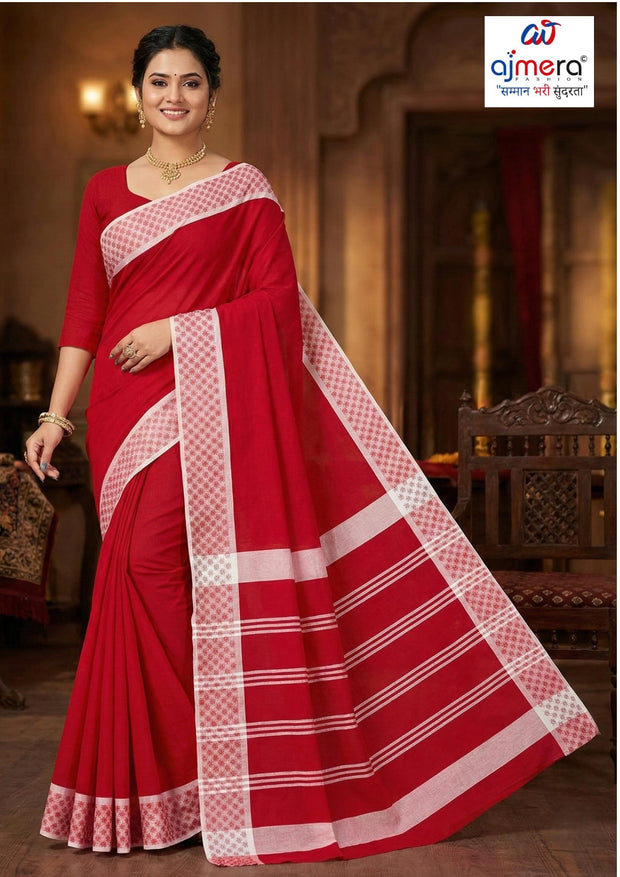 Traditional Cotton Saree with Without Blouse for Premium Ethnic and Traditional Wear | MSS-SHIV LALIGURAAS GALA RED