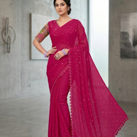 Georgette Indian Dyed Matching Saree with Blouse Piece for Premium Ethnic and Traditional Wear | RLL-ORIGNAL PEACOCK-1