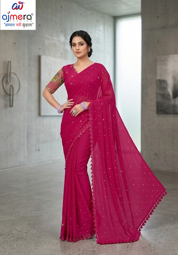 Georgette Indian Dyed Matching Saree with Blouse Piece for Premium Ethnic and Traditional Wear | RLL-ORIGNAL PEACOCK-1