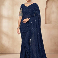 Georgette Dyed Matching Saree Wholesaler with Blouse Piece for Premium Ethnic and Traditional Wear | RLL-PROUD INDIAN-2