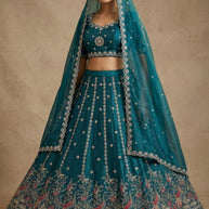 Dart NC Satin Designer Embroidery Lehenga Choli Manufacturer Supplier Exporter | AKJ-MEENA-1589