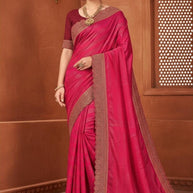 Rimzim Designer Dyed Matching Saree with Blouse Piece for Premium Ethnic and Traditional Wear | TIK-MOTU PATLU