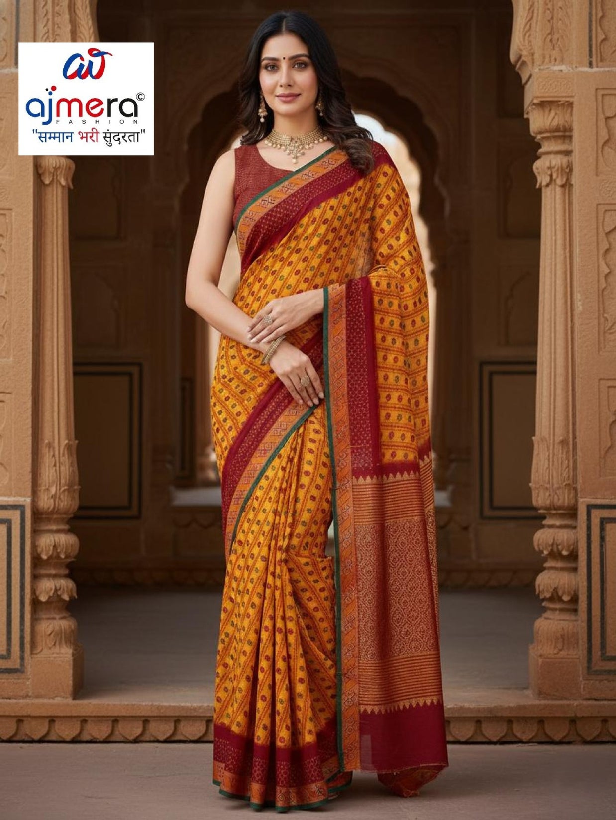 Classic Printed Saree with Blouse Piece for Timeless Traditional Style  | SGR-HALDI
