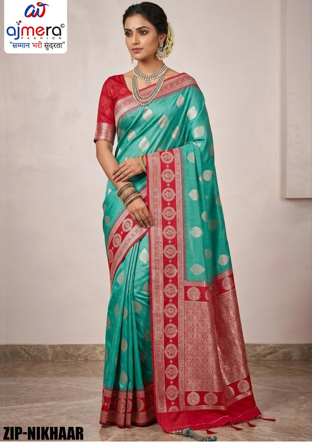 Luxury Rapier Silk Matching Saree With Blouse Piece | ZIP-NIKHAAR