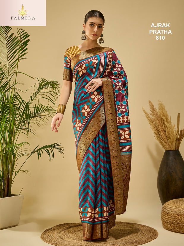 Ajrak Pratha Dolla Viscose Saree with Blouse for Premium Ethnic Wear | ALL-AJRAK PRATHA-810