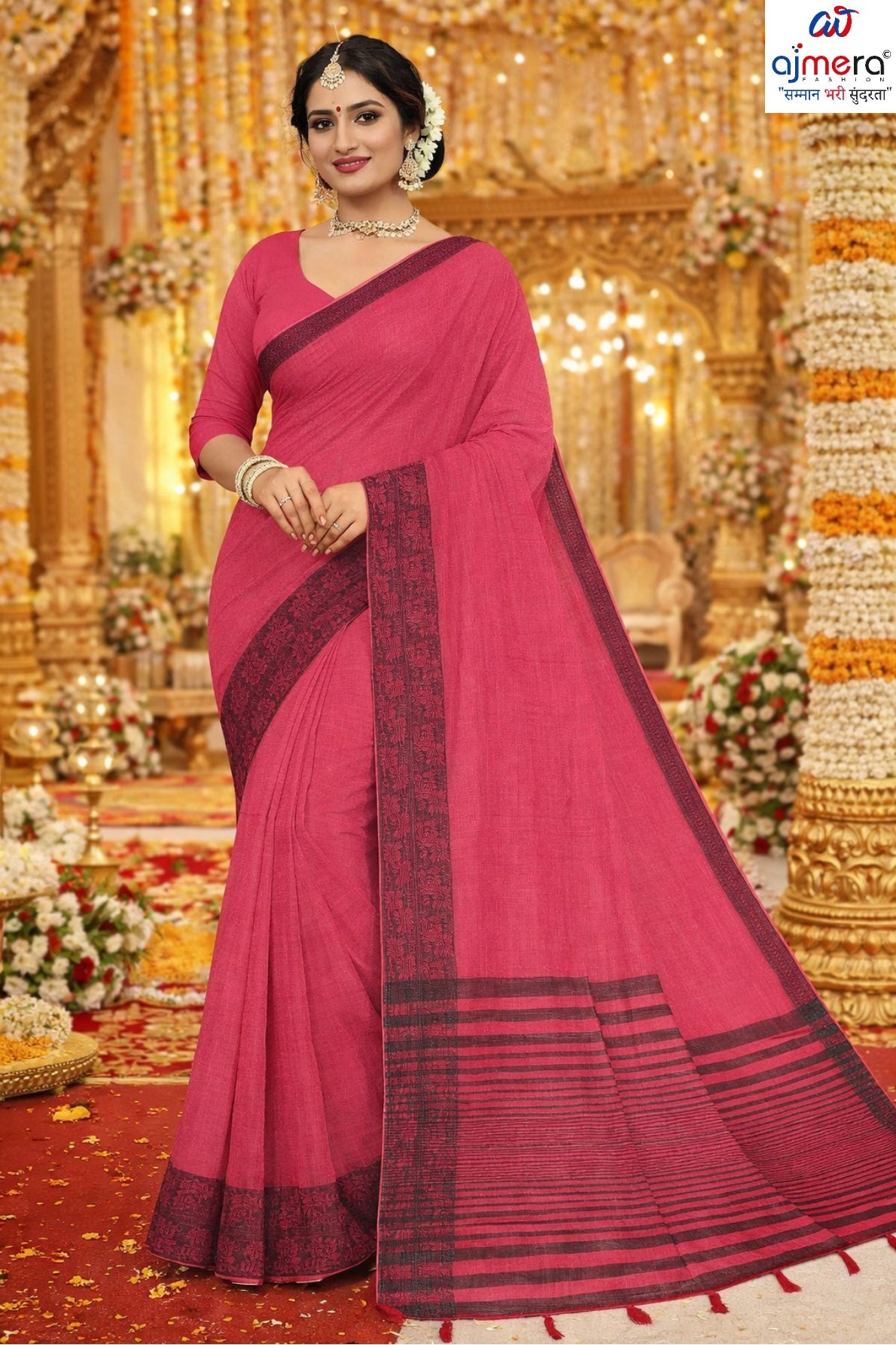 Traditional Cotton Saree with Blouse Piece for Premium Ethnic and Traditional Wear | VKF-OREO PALLU