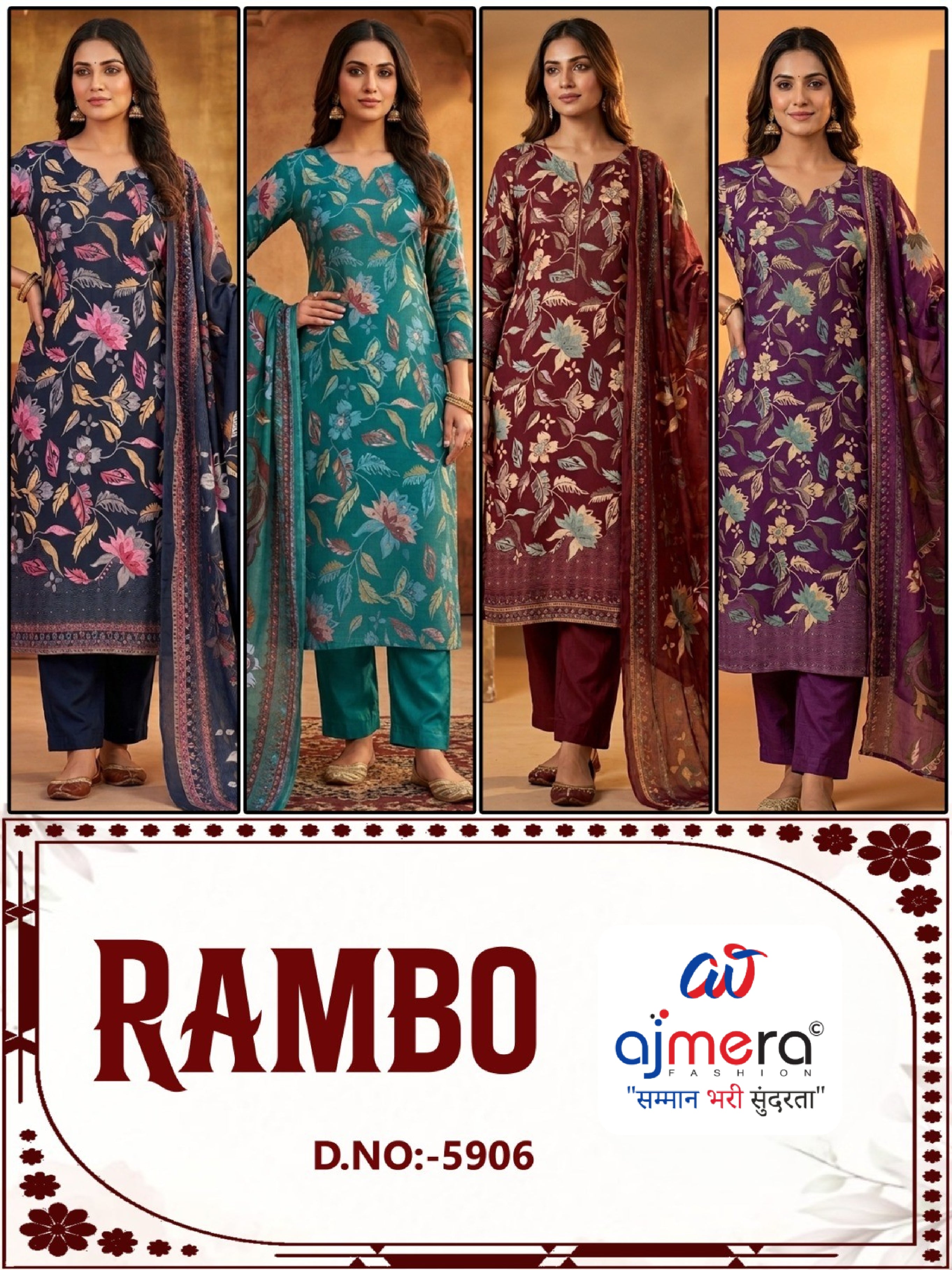 Pure Cotton Unstitched Suit Material | RAI-RAMBO-5906