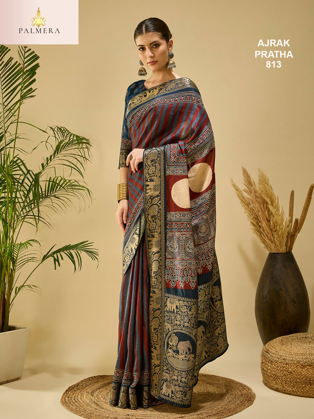 Ajrak Pratha Dolla Viscose Saree with Blouse for Premium Ethnic Fashion Wear | ALL-AJRAK PRATHA-813