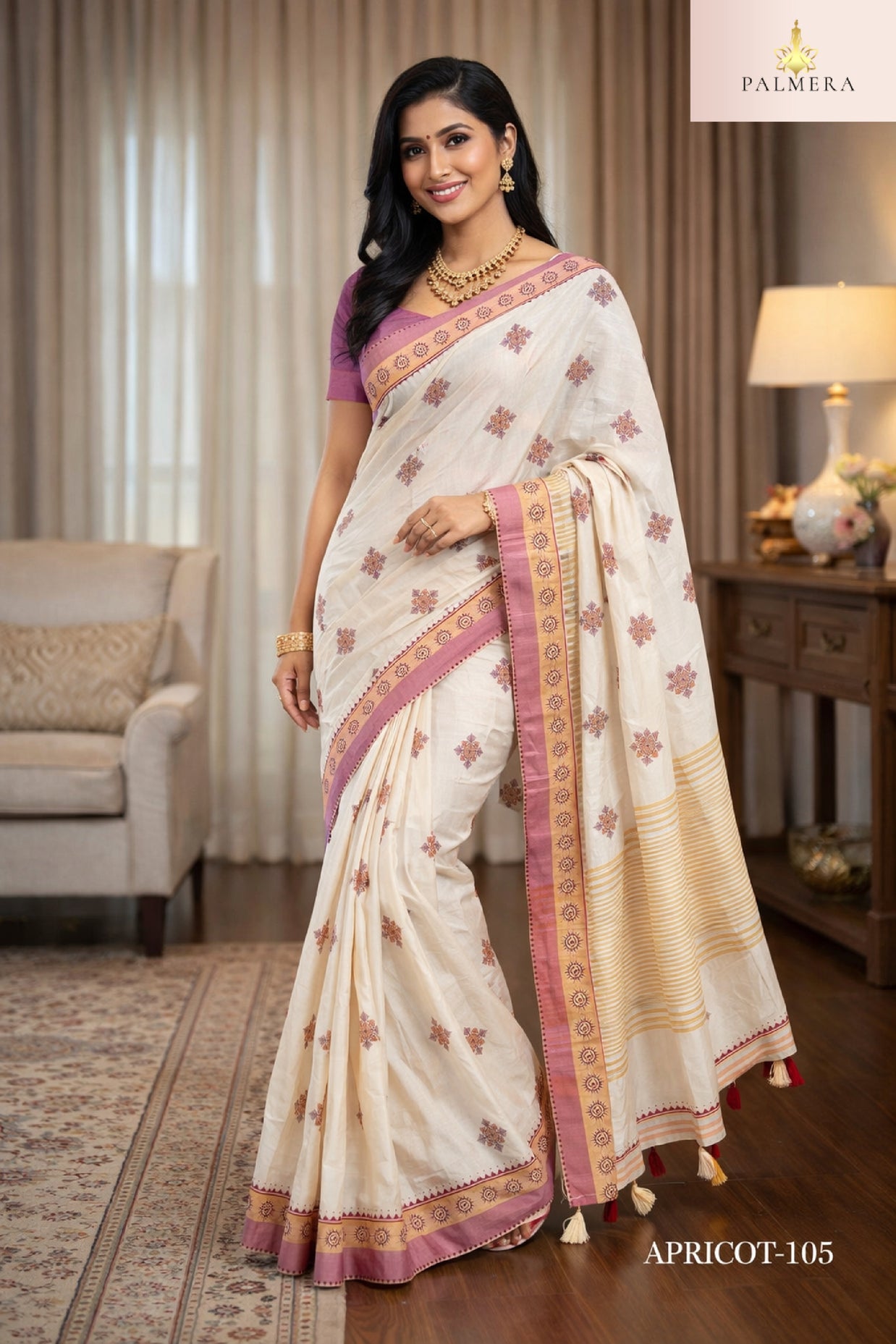 Apricot Doby Saree with Blouse for Premium Ethnic Occasion Wear | ALL-APRICOT-105