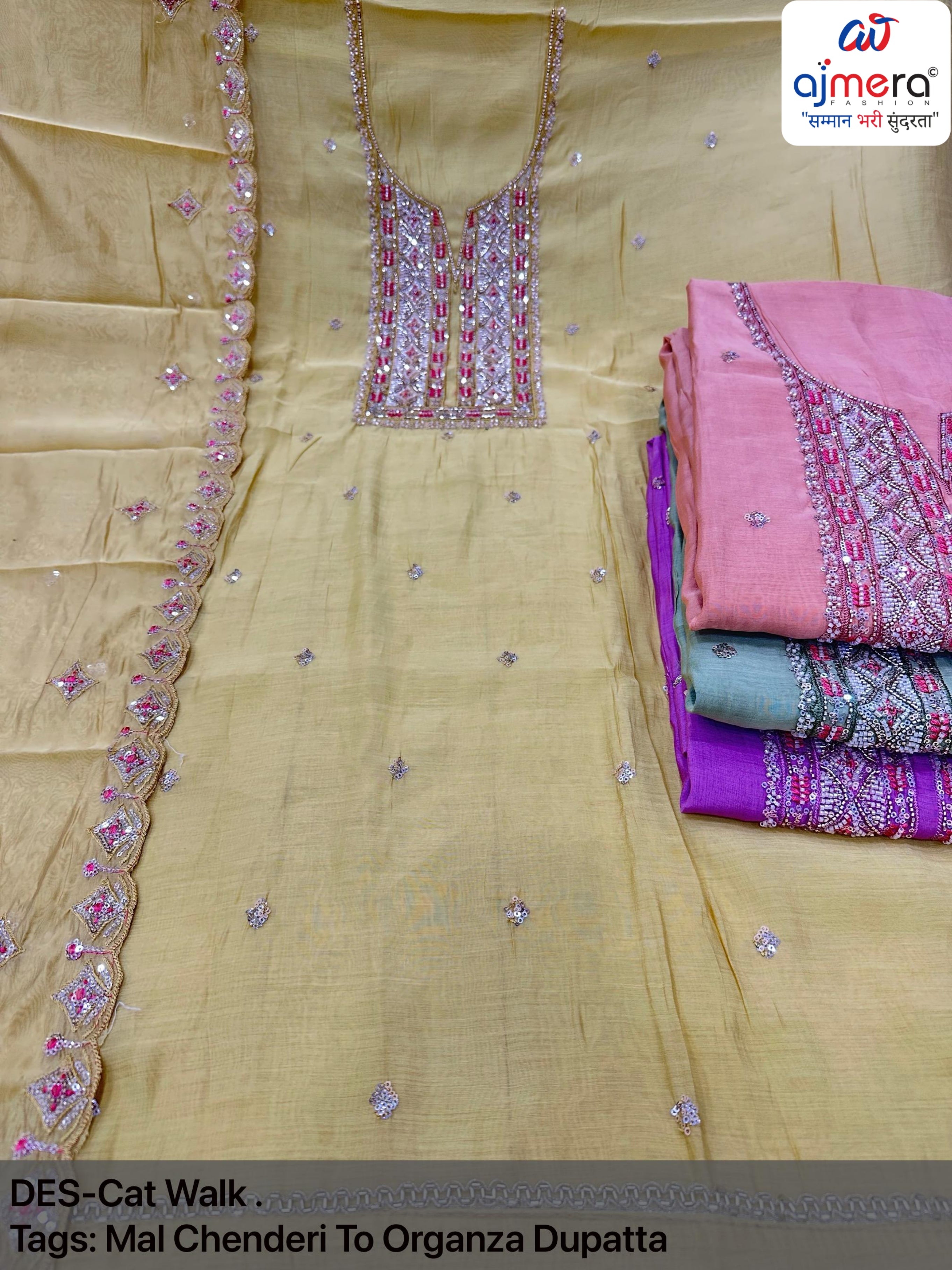 Elegant Mal Chanderi Unstitched Suit | VAA-CATWALK