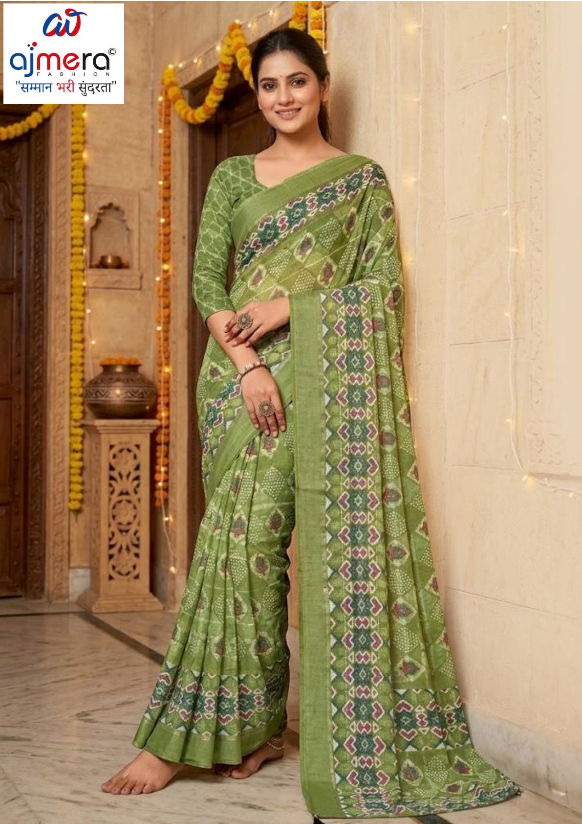 Fashionable Printed Saree with Blouse Piece for Festive Collection  | SSR-AMEESA