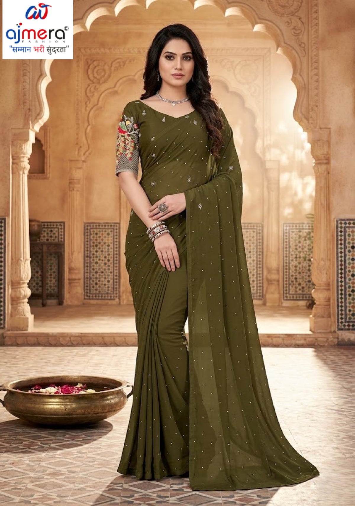 Georgette Satin Dyed Matching Saree with Blouse Piece for Premium Ethnic and Traditional Wear | RLL-ZARIVIBE-2