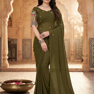 Georgette Satin Dyed Matching Saree with Blouse Piece for Premium Ethnic and Traditional Wear | RLL-ZARIVIBE-2