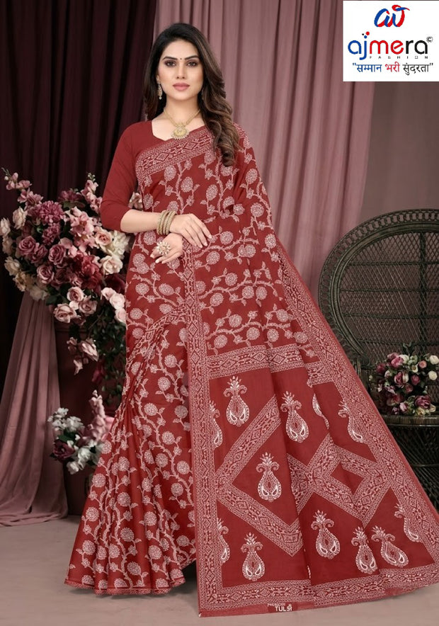 Soft Cotton Saree with Blouse Piece for Premium Ethnic and Traditional Wear | TLS-LUCKNOW COTTON WITH BP