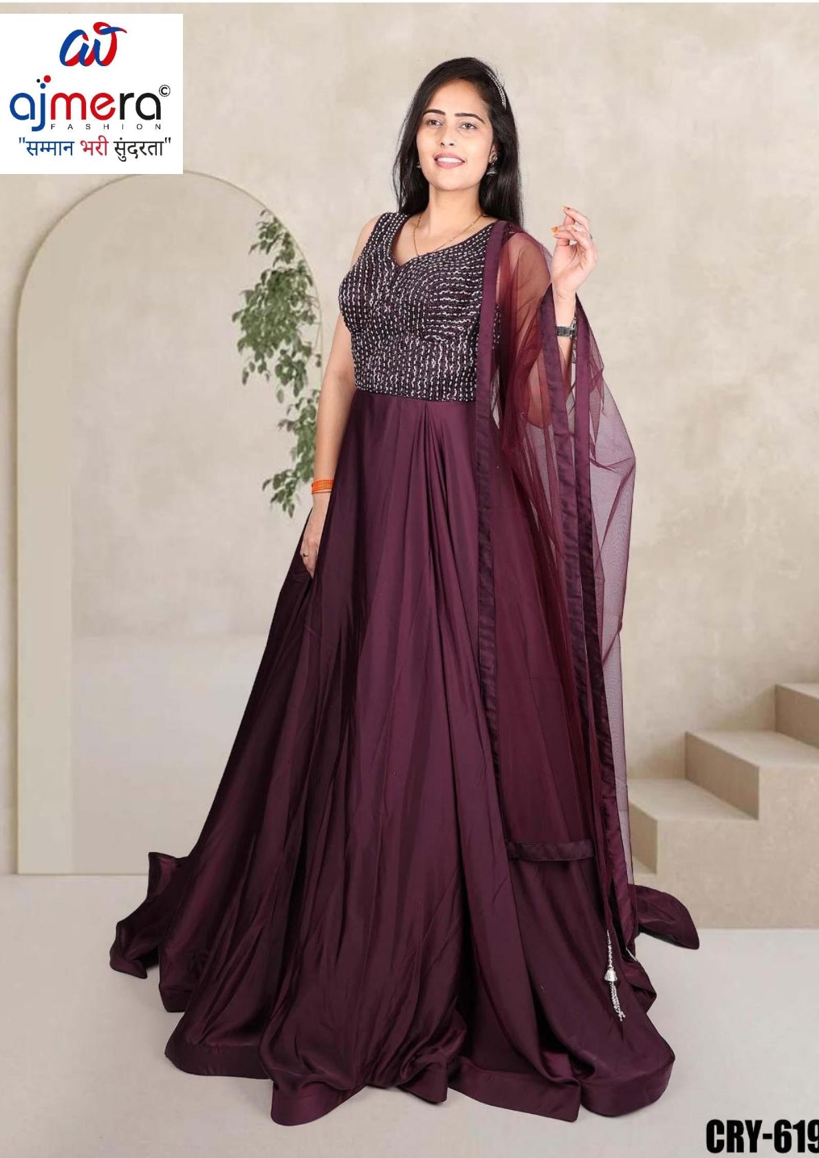 Designer Satin Gown for Women | CRY-6191