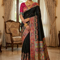 Loom Crafted Jacquard Silk Saree With Blouse Piece | WSO-GOLDEN VEIL
