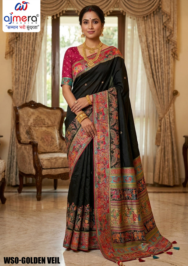 Loom Crafted Jacquard Silk Saree With Blouse Piece | WSO-GOLDEN VEIL