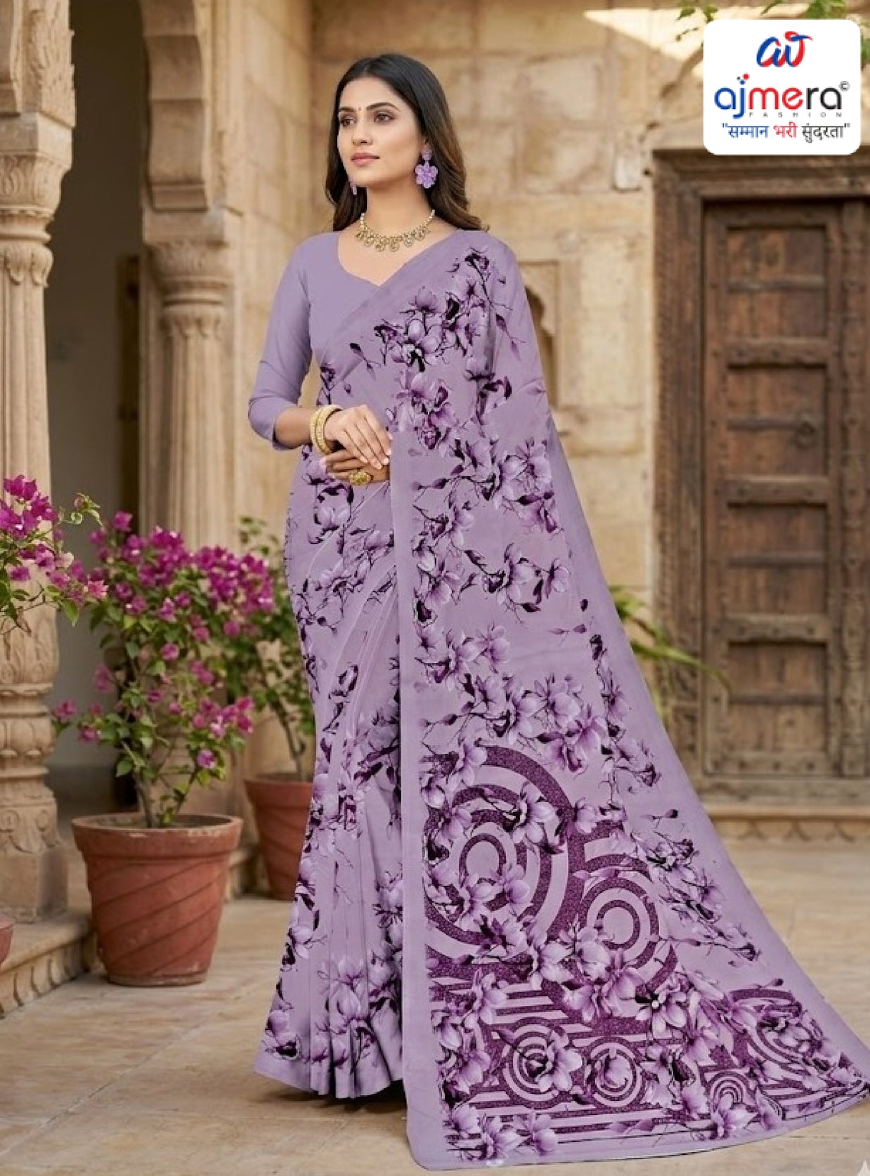 Fashionable Printed Saree with Blouse Piece for Festive Collection | CAS-PURE GEORGEATE