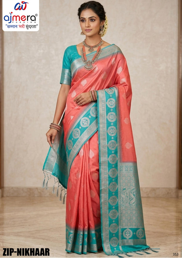 Luxury Rapier Silk Matching Saree With Blouse Piece | ZIP-NIKHAAR