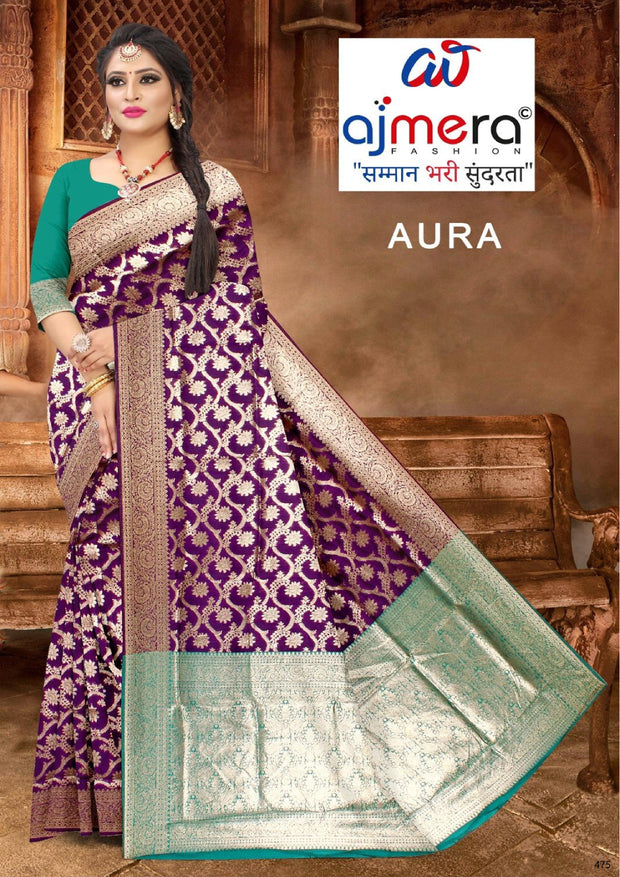 Contemporary Rapier Silk Matching Saree With Blouse Piece | BWF-AURA