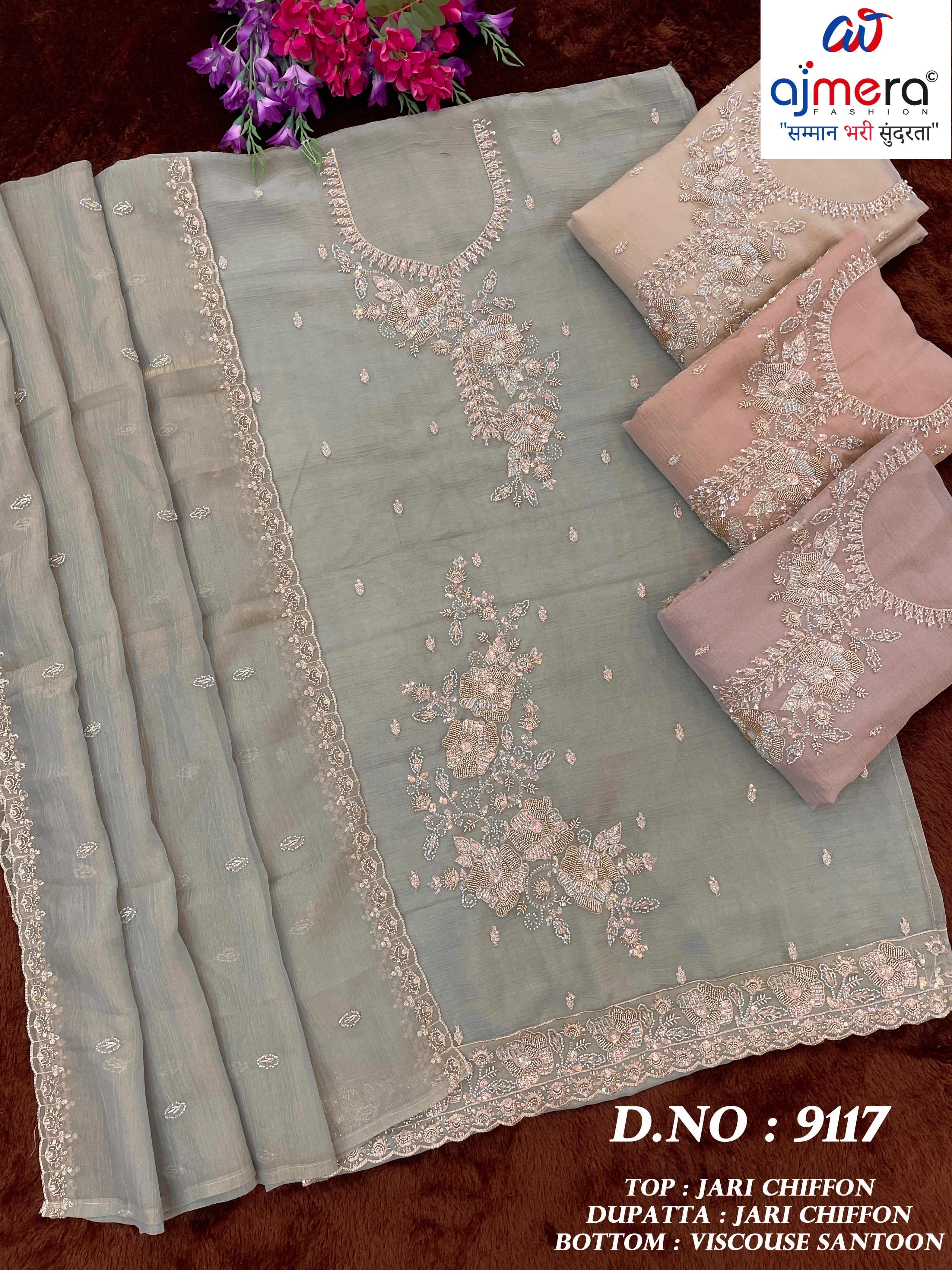 Designer Chiffon Jari Semi-Stitched Suit | FID-9117