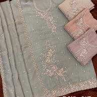 Designer Chiffon Jari Semi-Stitched Suit | FID-9117