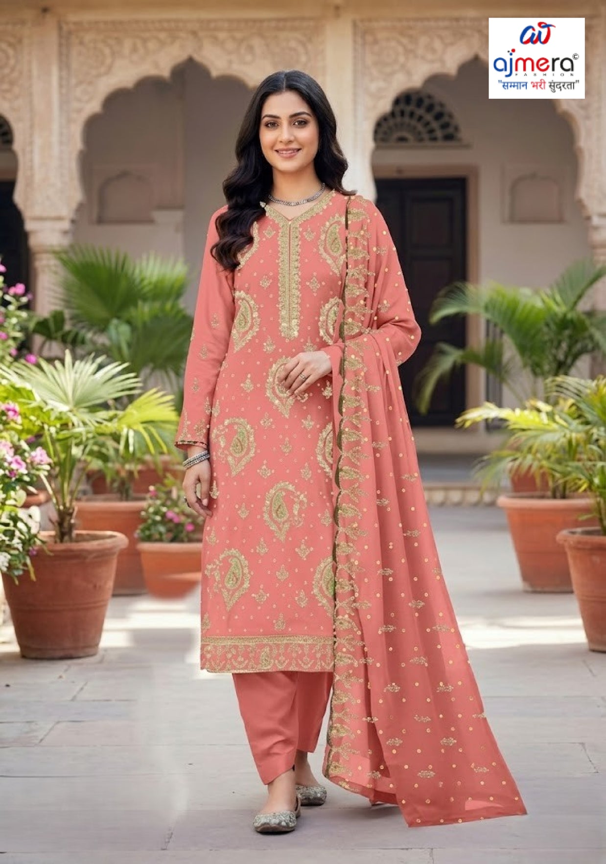 Premium Designer Unstitched Suit Set | YF-LALLANTOP-6