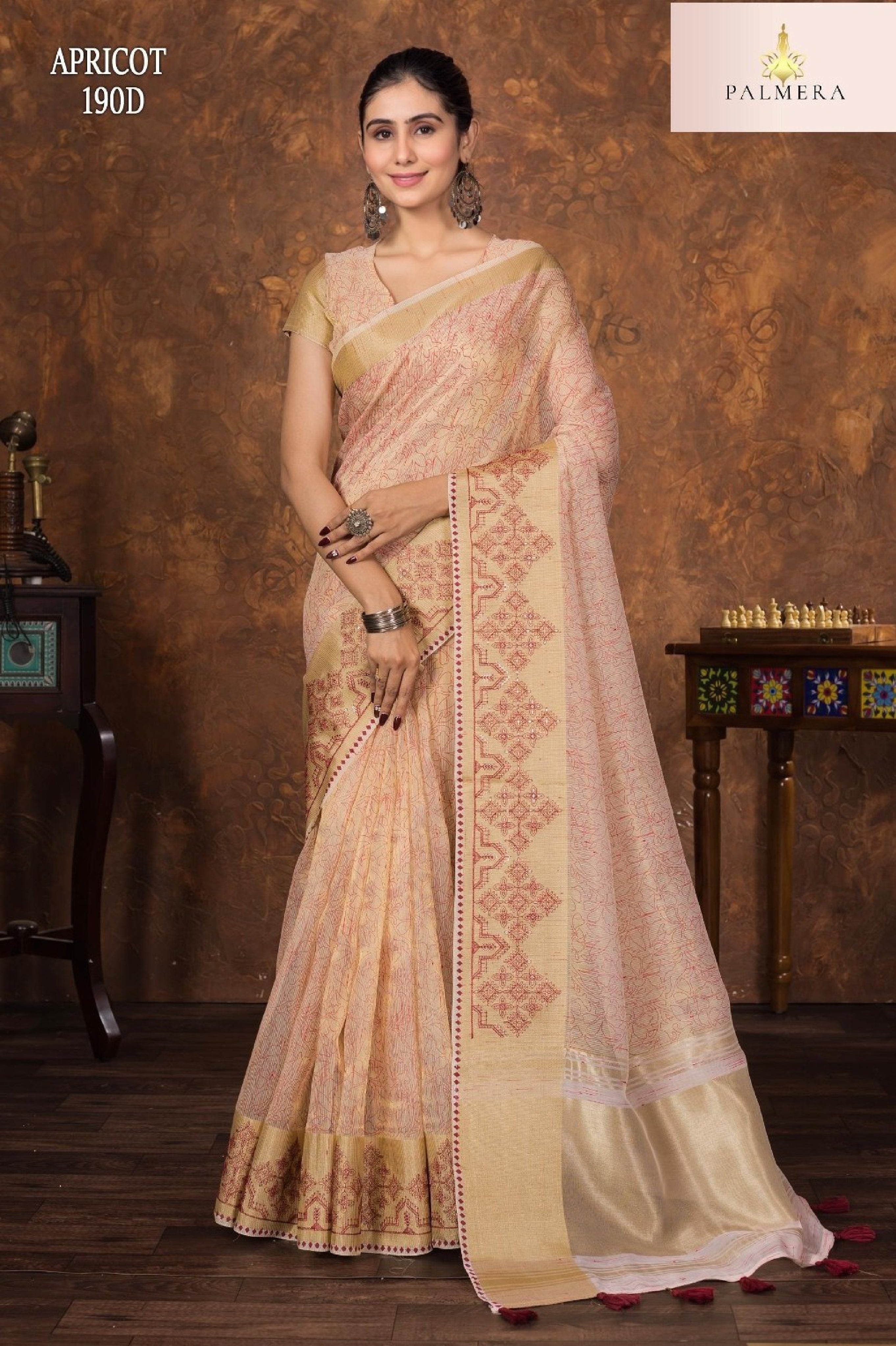 Apricot Linen Saree with Blouse for Premium Ethnic and Designer Wear | ALL-APRICOT-190