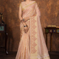 Apricot Linen Saree with Blouse for Premium Ethnic and Designer Wear | ALL-APRICOT-190