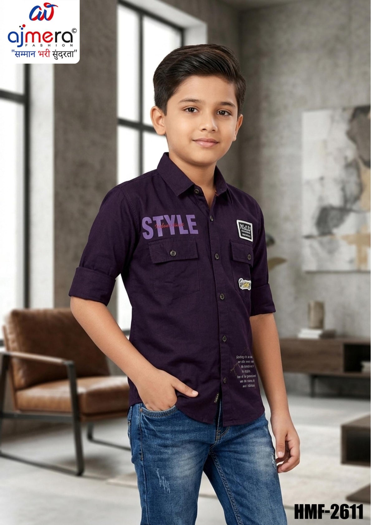 Wholesale Boys Twill Casual Shirt | HMF-2611