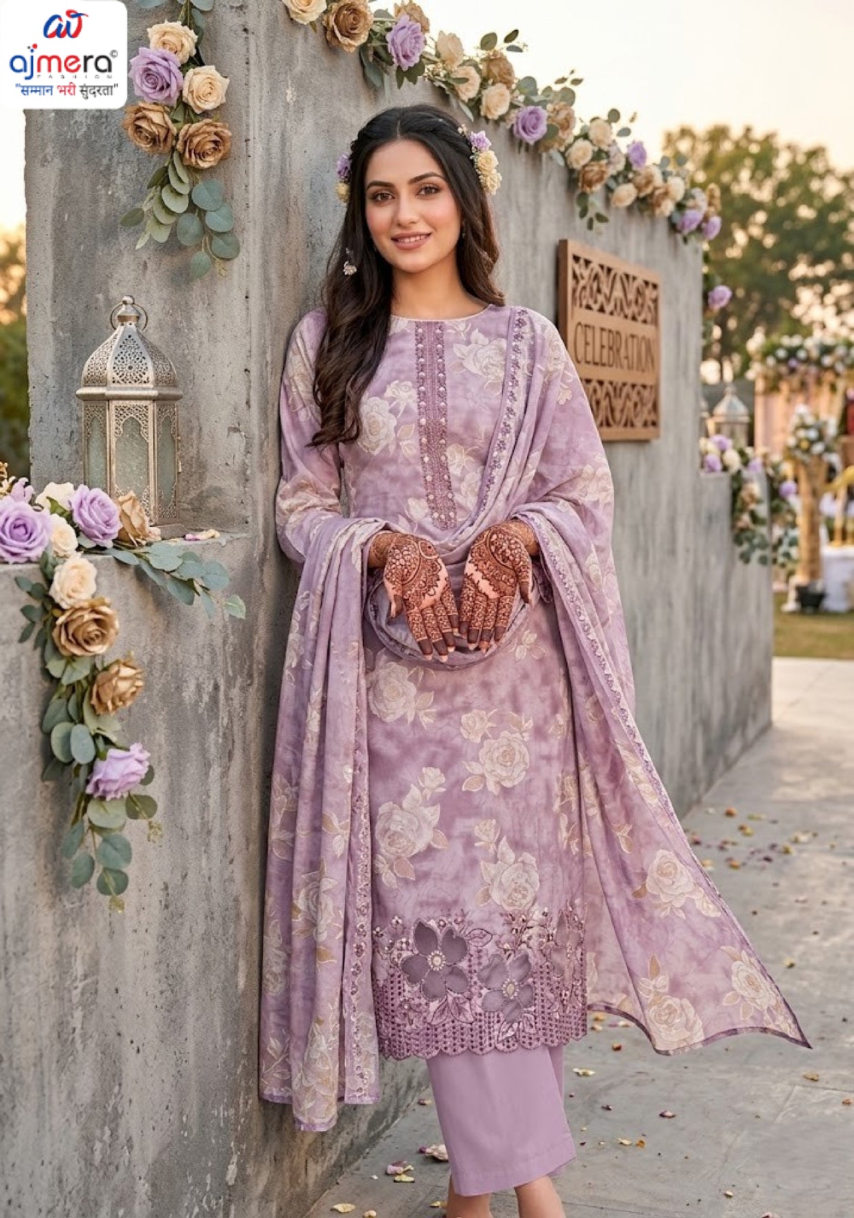Premium Cambric Cotton Unstitched Suit Set | VAS-COPPER DIAMOND