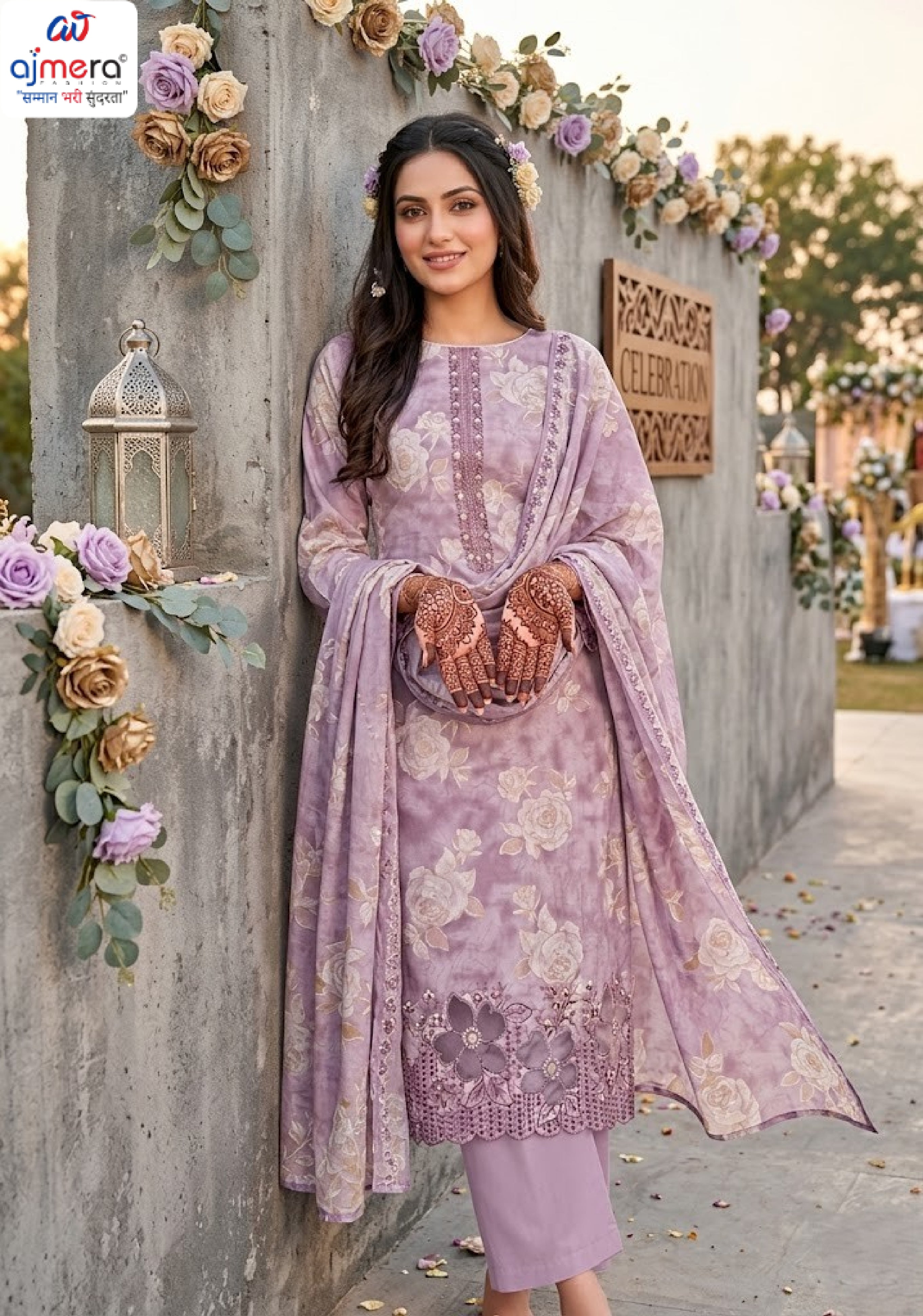 Premium Cambric Cotton Unstitched Suit Set | VAS-COPPER DIAMOND
