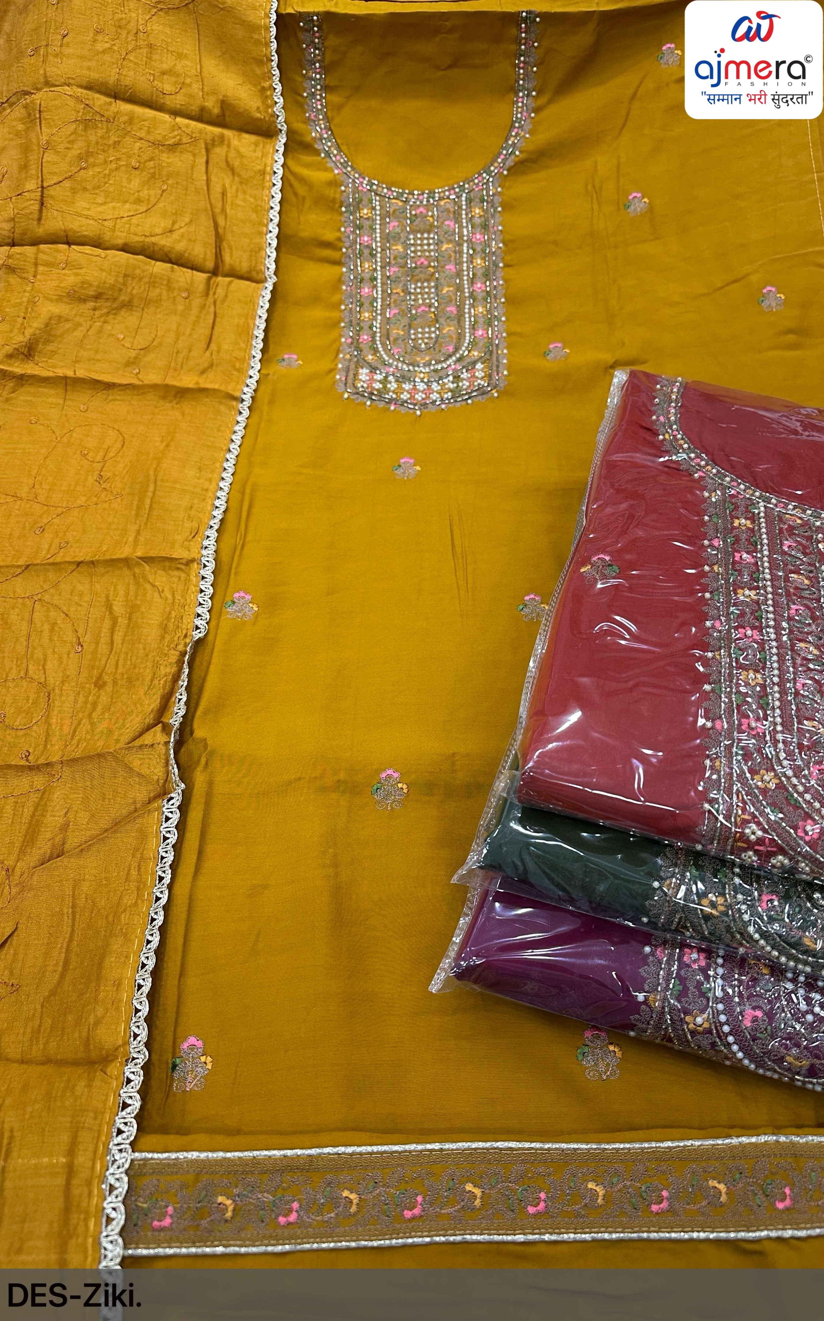 Luxury Roman Silk Unstitched Suit Set | VAA-ZIKI
